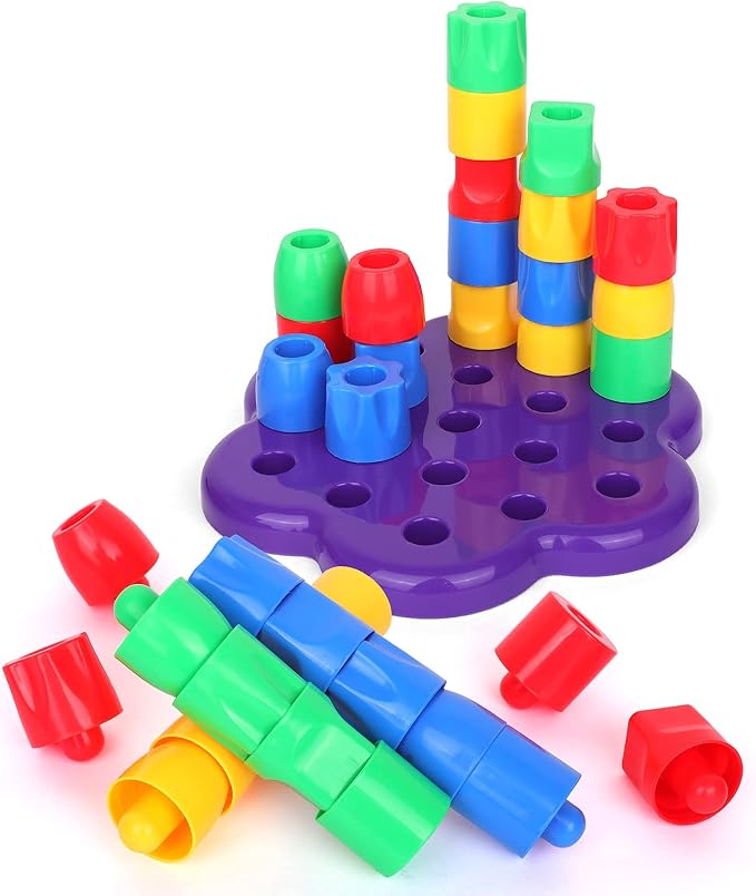 My First Pegs Playset, Large Colored and Fun Shape Stacker Plastic Pegs, Baby and Toddler Peg Board Toys, Play and Learn STEM Toy, Fine Motor Skills, Ages 18m+