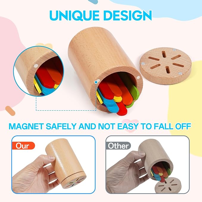 Montessori Toys for 1-3 Year Old, 3 in 1 Wooden Color Sorting Stacking Travel Toy for Toddlers 18+ Months with Magnetic Lid, Birthday Christmas Learning Gift for 2-4 Year Olds Boys Girls