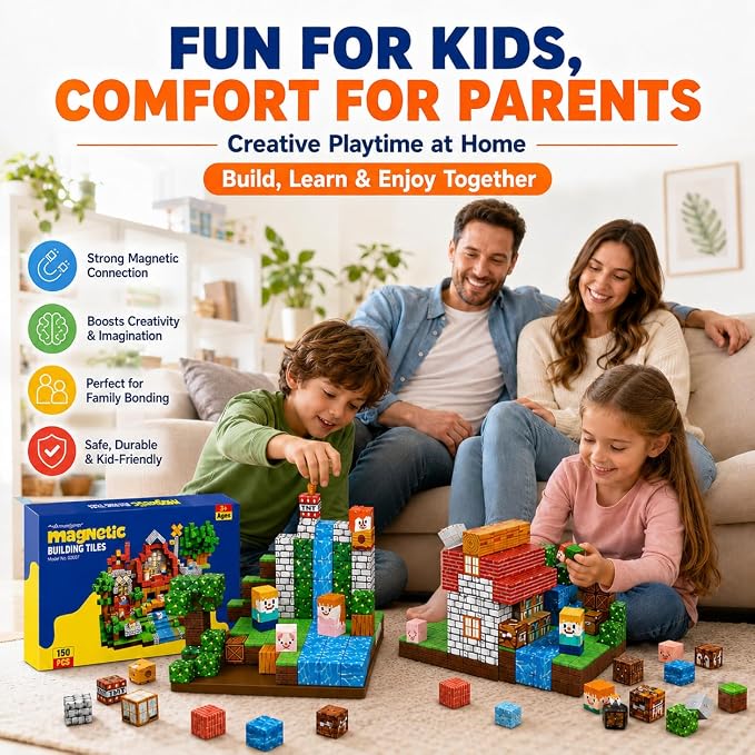 Magnetic Building Blocks 150PCS, 0.8in Stacking Cubes STEM Toy Kids Ages 3+ | Magnet Toys for Kids, Stacking Construction Magnets, School STEM Toys Birthday for Boys & Girls