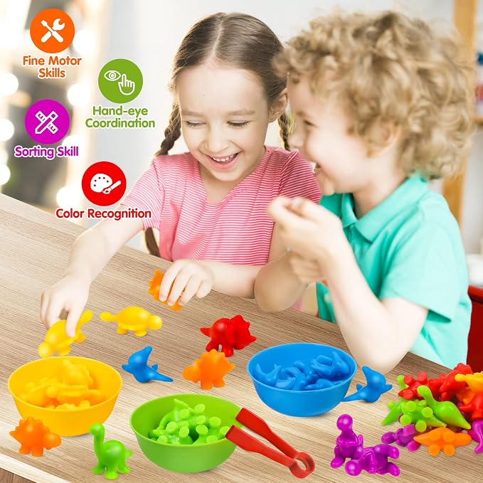 USATDD Counting Dinosaurs Montessori Toys Color Sorting Animals Matching Games Preschool Learning Activities Educational Sensory Toys Birthday for Kids Toddlers Boys Girls Age 3+