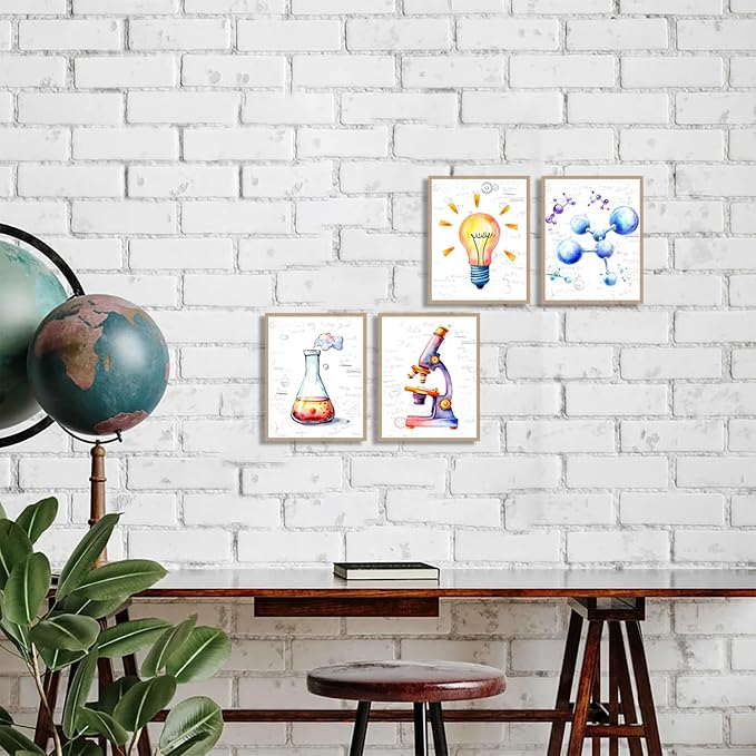 Chemistry Wall Art Interesting Science Explore Canvas Poster 8x10Inch | Watercolor Science Art Wall Decor for Laboratory Kids Playroom Bedroom Classroom Bulletin Board Decor Unframed
