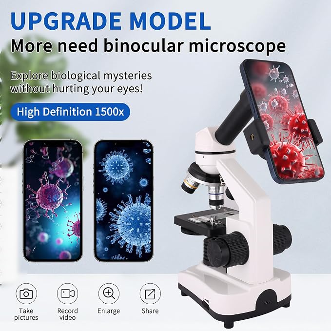 Herwicm Microscope for Adults & Kids,40x-2000x Compound Microscope with Dual LED Illumination,Great for School Labs & Home Schooling