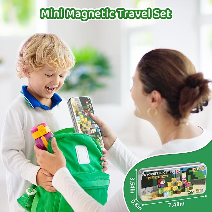 Magnetic Building Blocks Cubes for Kids: 35 PCS Travel Toys Ages 3-8 | Toddler Airplane Travel Activities Quiet Car Essentials - 35PCS Portable Stacking Bricks with Iron Storage Box for Boys Girls