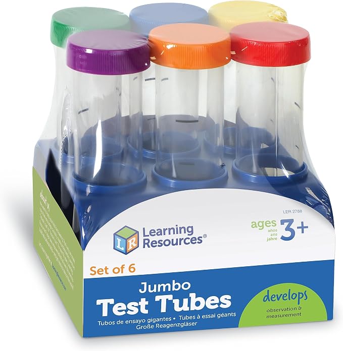 Learning Resources Primary Science Jumbo Test Tubes with Stand | Classroom Test Tubes, STEM Activity, Set of 6 Tubes, Ages 3+
