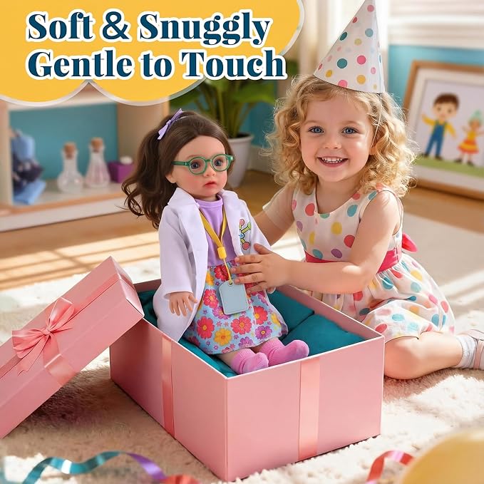 BABESIDE 16 Inch American Scientist Girl Doll with Microscope, Lab Play Set | Reborn Baby Dolls Girl, Chemistry Lab Accessories, Complete Pretend Play Scientist Toy, Birthday Gift for Kids Age 3+