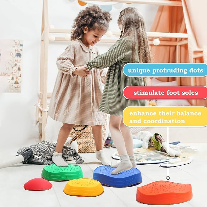 Balance stepping stones for kids, non-slip toddlers sensory toys outdoor or indoor play, promoting motor skills and confidence, Obstacle Course Coordination Toys for children age 3 4 5 6 7+
