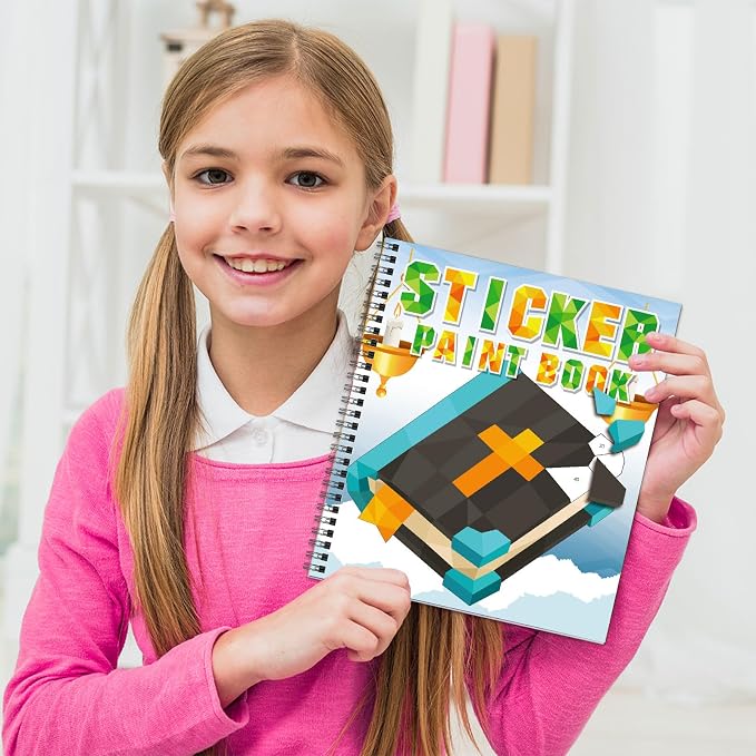 Omgouue 2PCS Bible Crafts for Kids Ages 4-8 Sticker Paint Books Includes Christian Jesus Angel Adam&Eve Theme Party Create 20 Pictures Sticker Sheets are Separate