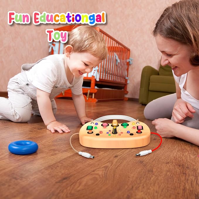 flycoost Busy Board with LED Light Switches,Toddlers Activity Board | Wooden Montessori Toys for 1 2 3 Years Olds,Portable Sensory Switch Board ,Car & Airplane Travel toys Boy&Girl Birthday Gift