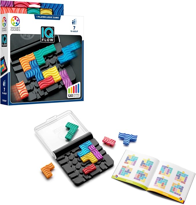 SmartGames IQ Flow – Travel Logic Sliding Puzzle Game with 120 Challenges, STEM Brain Teaser for Kids and Adults, Compact Single Player Sliding Puzzle, Ages 7+