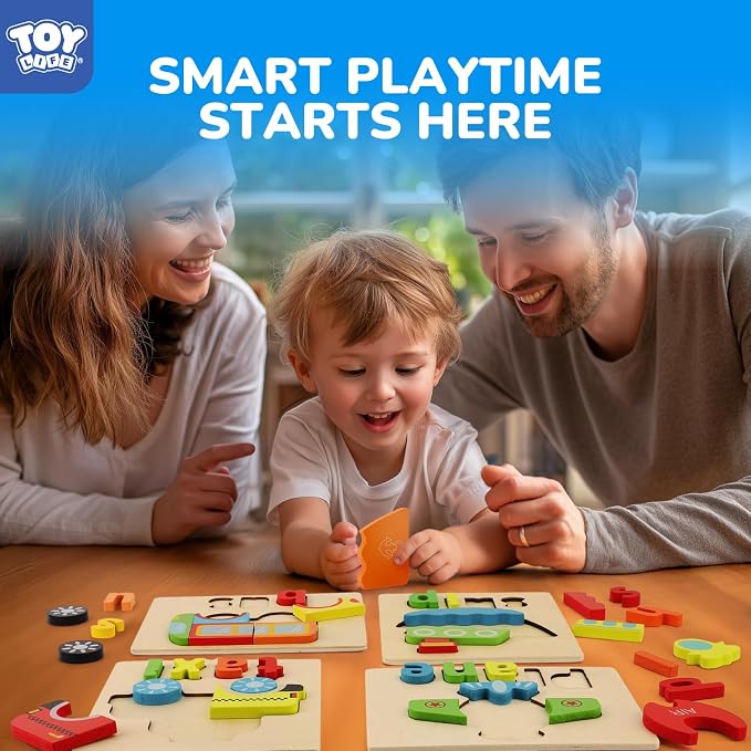 TOY Life Toddler Puzzles Ages 2-4, 4 Vehicles with Spelling Wooden Puzzles for Toddlers 3-5, Montessori Toys Gifts for 1 2 3 Years Old Boys Girls, Christmas Birthday Gifts Learning Toys for Kids