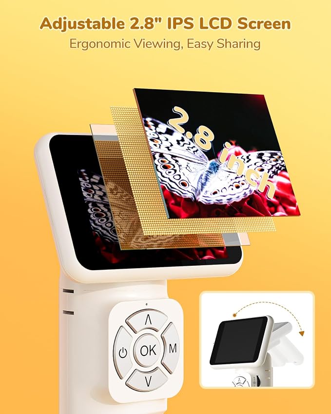 JL113 Digital Microscope Handheld with 2.8" Screen, 1080P Video | Anti-Shake, Portable Coin Magnifier Camera, USB Output, 900mAh battery, 8 LED Lights, PC View, 32GB, for Kids Adults