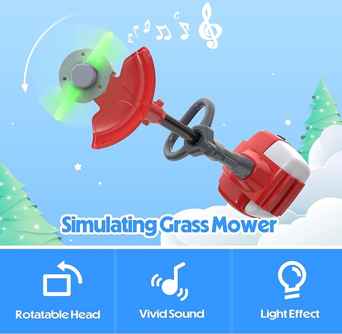 Toy Choi's Kids Weed Wacker Pretend Trimmer Garden Play Tool with Goggles | Realistic Lights & Sounds, Adjustable Trimmer Head, Safety Goggles & Mask, Kid Weed Eater Toy for Boys and Girls Ages 3 4 5 6