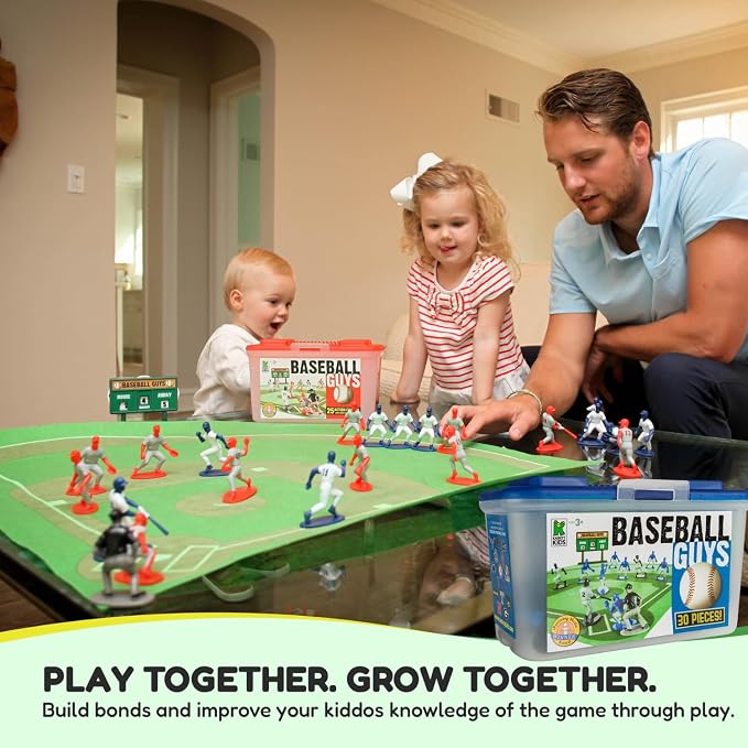 Kaskey Kids Baseball Guys, Black Gray vs. Blue Gray, 29 Pieces in Each Set, Includes 2 Teams, Accessories, and Travel Storage Case, Nostalgic Sports Action Figures for Imaginative Play, Ages 3 and Up