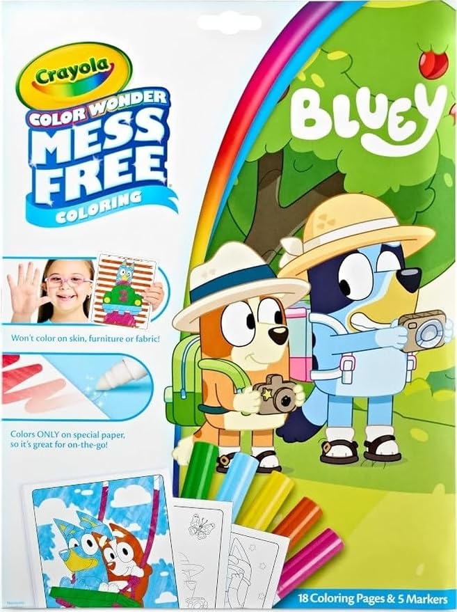 Crayola Bluey Color Wonder Coloring Set, 18 Mess Free Toddler Coloring Pages & 5 Markers, Bluey Activity Set for Kids, Gift for Toddlers, Ages 3+