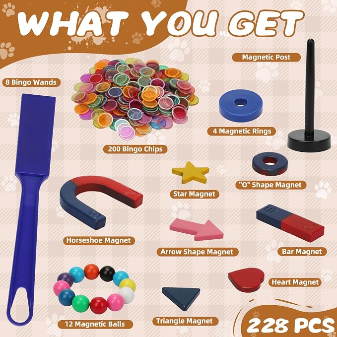SAYAYA 228 PCS Magnetic Science Kit for Kids - Magnetic Balls, Bingo Wands with Chips, STEM Learning Set Magnet Toys for Classroom, Back to School Supplies, Educational Activities Gift for Boys Girls
