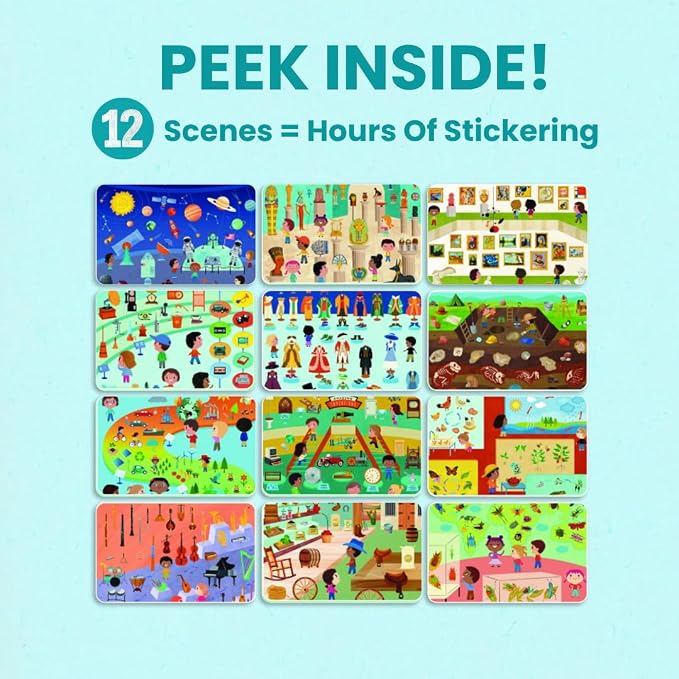 Cupkin A Day at The Museum Coloring & Sticker Activity Book | 500+ Stickers | Spiral-bound kids craft format with 12 scenes, 12 art pages, side-by-side viewing, and an easy-peel design for ages 2–8