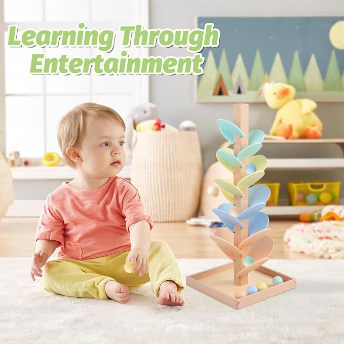 Marble Run Wooden Ball Drop Toys Toddlers 3-5 (Height: 19.9in) (1.1" Balls) | Wood Music Tree for 4-8 Toddlers Musical Game Montessori Toys Learning Color Sorting Sensory Toys for Boys Girls 8-12 Gift