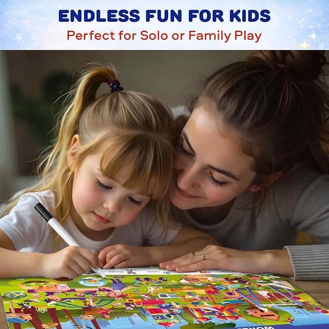 Busy Book for Toddlers 3-5 - Reusable Dry Erase Workbooks for Kids 4-6 | Wildlife Search and Find Activity Book with Markers - Workbook for Travel and Quiet Time Learning