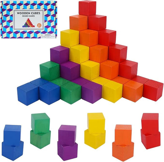 Offelec 108 Pack 1 Inch Wooden Blocks, 6 Colors STEM Math Sorting Toys, Wood Building & Stacking Blocks for Toddlers, Classroom Learning Wooden Cube Blocks, Creative Play & DIY Craft for Kids Ages 3+