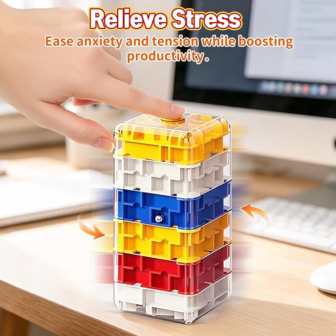 2-in-1 Fidget Spinner Maze Cube 3D Puzzle Brain Teaser 7 Level | Handheld Fidget Spinner Toy 3D Puzzle Cube Brain Teaser Game Stress Relief Anxiety Sensory Toy Travel Car Game Kids Adults