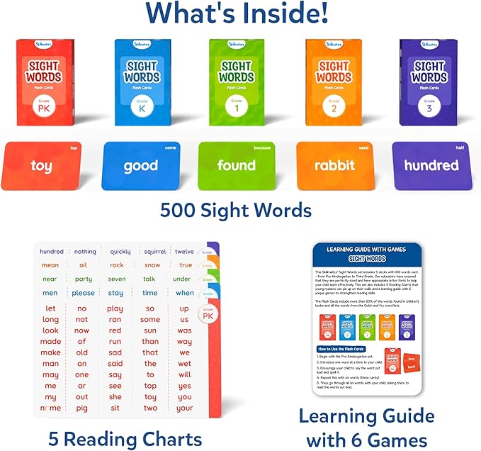 Skillmatics Flash Cards – Sight Words, Vocabulary & Spelling Learning Game | Perfect for Kindergarten, 1st, 2nd, 3rd Grade, Includes The Dolch & Fry Word List, Educational Gift for Ages 4, 5, 6, 7, 8