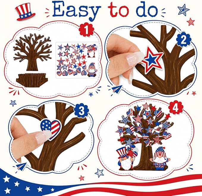 Cinrobiye 30 Set 4th of July Craft Kit, DIY Patriotic Tree Craft Activity for Independence Day Classroom Activities, USA Party Favors, Holiday Decorations and Summer Crafts