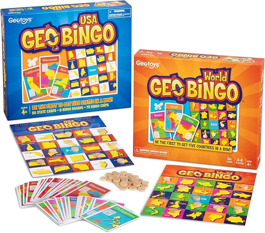 World & USA Bingo for Kids Ages 4 and Up, Geography Game for Home & School | Fun Kids Educational Game & Learning Resources, Bingo Games for Family, Play & Learn States and Capitals & World Countries