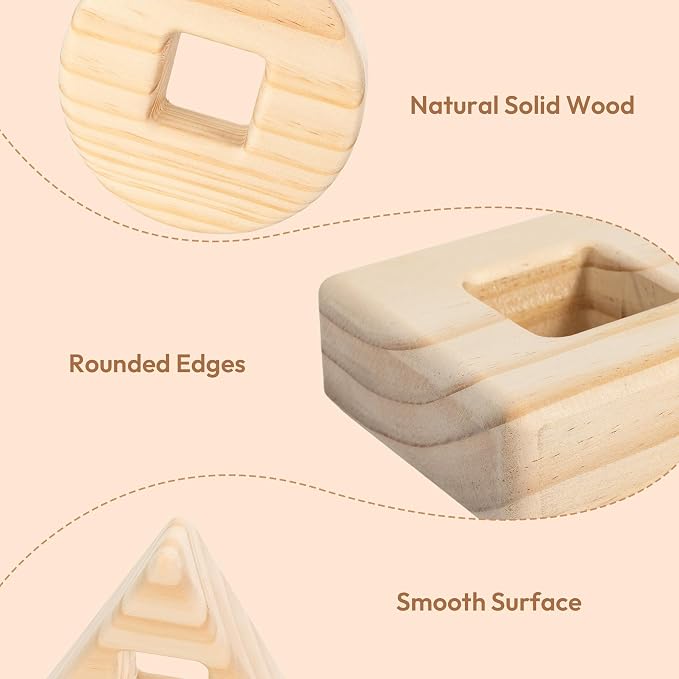 Woodtoe Large Rainbow Gem Blocks, 16 PCS Stacking Blocks for Toddlers 1-3 | Includes 3 Wooden Shapes, Montessori Sensory Toy, Creative Acrylic Blocks, No Choking Hazard, Birthday Gift for 1 2 3 Years