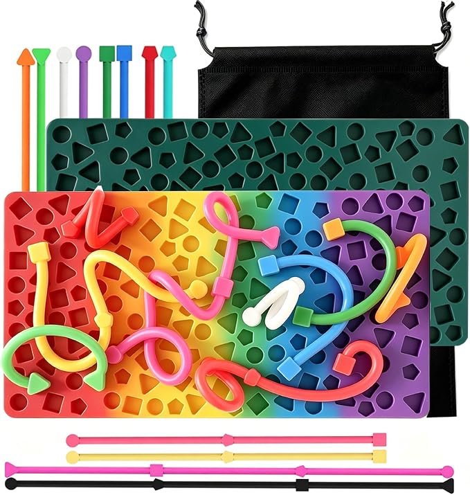 2 Pack Sensory Activity Board, Sensory Fidget Toys for Kids Toddler, Sensory Toys for Silent, Calming, Focus, Stress Relief, ADHD & Autism, Airplane Travel Essentials Toys with Travel Bag & 24 Strings