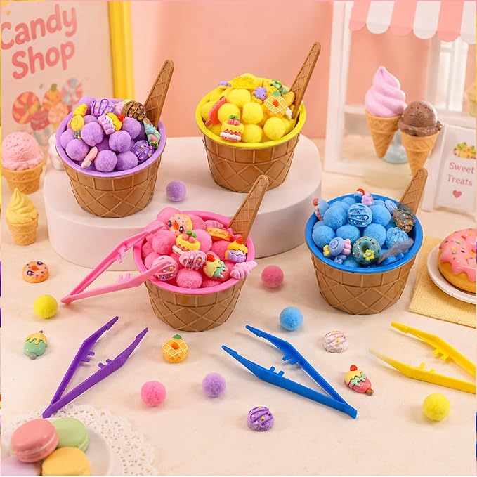 156 Pcs Ice Cream Sensory Bin Items Summer Counting Sorting Sensory Bin Filler Fine Motor Ice Cream Lollipop Donut Counts for Summer Counting Sorting