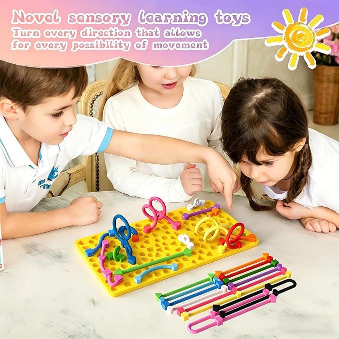 2PCS Sensory Activity Board, Silicone Fidget Toys for Calming and Stress | Autism Quiet for Adults, Toddler Sensory Toys for ADHD, Road Trip Essentials for Kids, Portable Travel Bag & 24 Strings