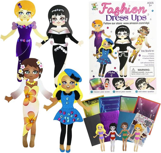 VKPI Fashion Dress Ups, Paper Art Crafts for Girls, Foam Paper Felt Fashion Activities for Kids Ages 5+ Toddler, Preschool Projects Toy Creative Gift Kit for Birthday