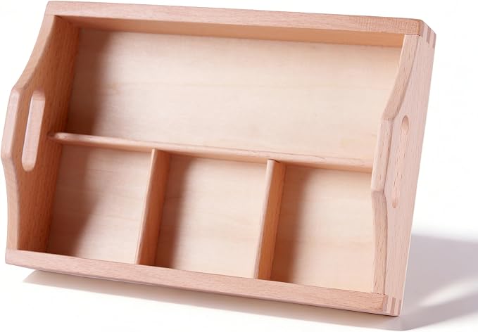 Premium Montessori 3-Compartment Sorting Tray – Solid Beechwood Classification Tray, Practical Life Activity for Sorting, Counting & Fine Motor Skills, Homeschool Classroom Kids Toddlers Ages 3-6