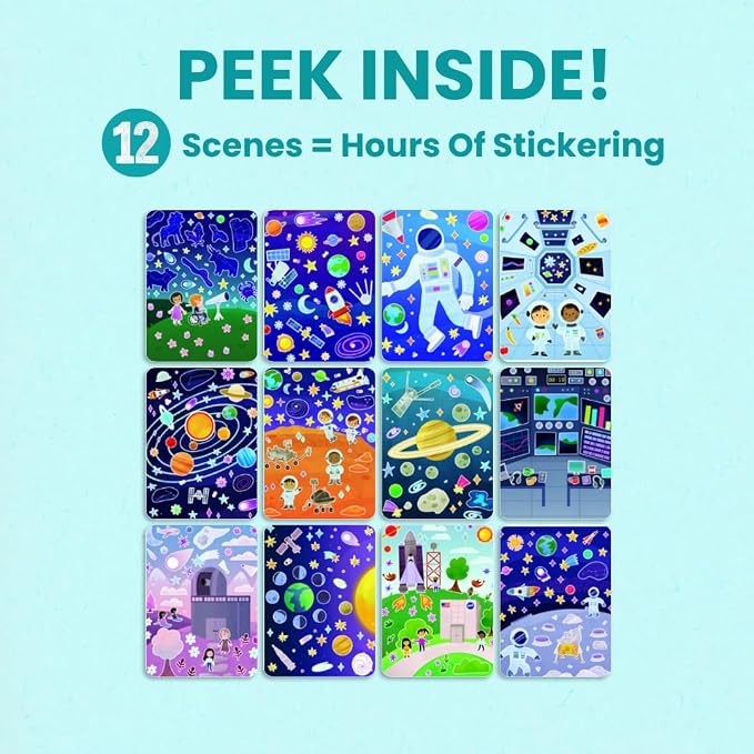 Cupkin Outer Space Coloring & Sticker Activity Book | 500+ Stickers | Spiral-bound kids craft format with 12 scenes, 12 art pages, side-by-side viewing, and an easy-peel design for ages 2–8