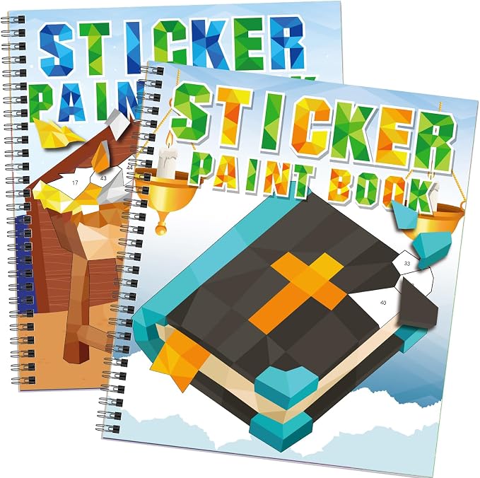 Omgouue 2PCS Bible Crafts for Kids Ages 4-8 Sticker Paint Books Includes Christian Jesus Angel Adam&Eve Theme Party Create 20 Pictures Sticker Sheets are Separate