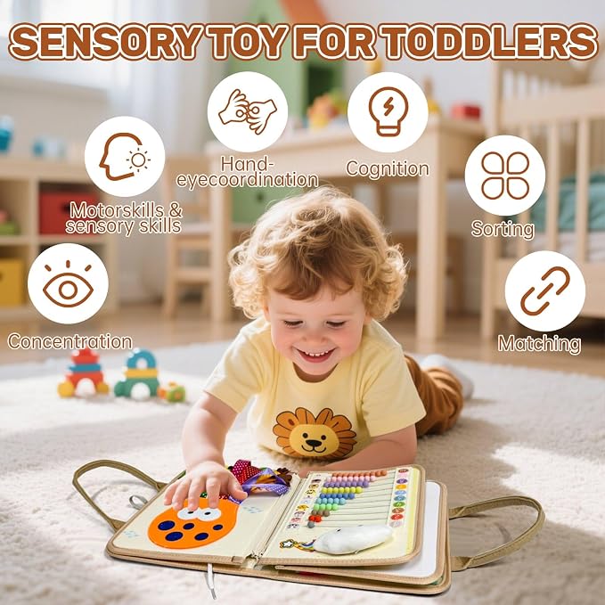 Aurasys Busy Board Montessori Toys for Toddlers Birthday Gifts | Montessori Busy Book Sensory Board for Learning Fine Motor Skills, Airplane Travel Toys for Boy & Girl