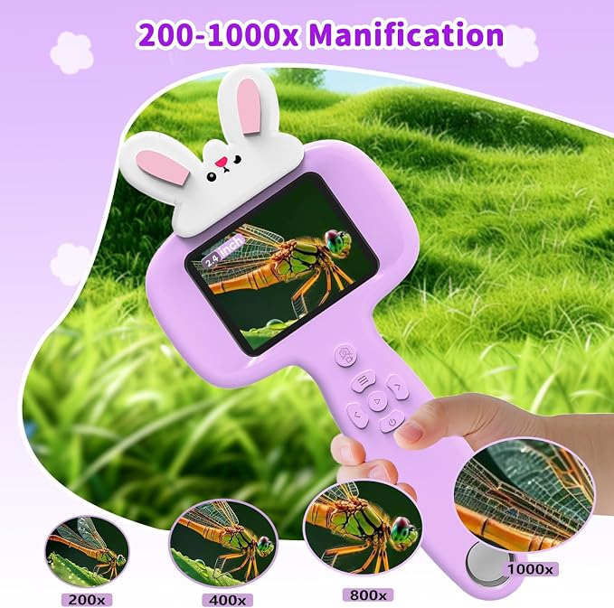 BLACKROOT Microscope for Kids, 2.4" Handheld Digital Pocket Microscope | STEM Educational Science Toys for New Year, Birthday Gifts for 3+ 4 5 6 7 8 9 10 11 12 Year Old Boys Girls, Purple