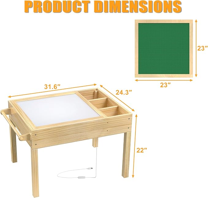GDLF Sensory Light Table for Kids, 3-in-1 Activity Table with Storage | Interchangeable tops support brick play, tracing and art; 3-color dimmable LED, side bins and paper roll holder for ages 3+