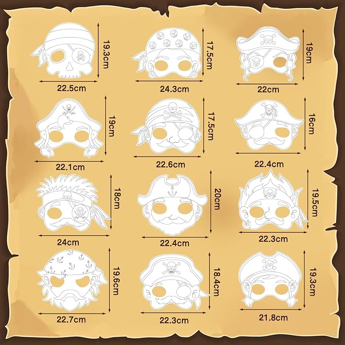 24 Pcs Pirate Crafts for Kids Classroom Color Your Own Pirate Masks | DIY Coloring Art and Craft for Kids Pirate Theme Birthday Party Summer School Craft Project Costume Cosplay Dress Up Activity