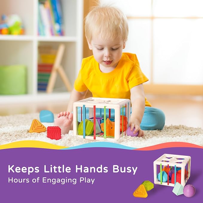 LiKee Montessori Activity Cube Toy, Sensory Shapes for Baby 12M+