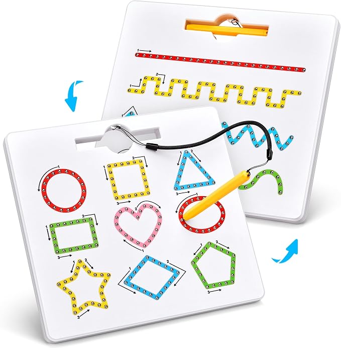 GAMENOTE Magnetic Shapes Lines Tracing Board Double Sided, Pencil Control | 2 in 1 pencil control practice toy, road trip car activity, preschool classroom learning, toy for kids ages 3-5