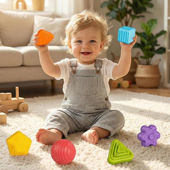 Montessori Sensory Cube Toy for Toddlers | 6 Shape Blocks for Learning, Developmental Birthday Gifts for 1-3 Years Old Baby