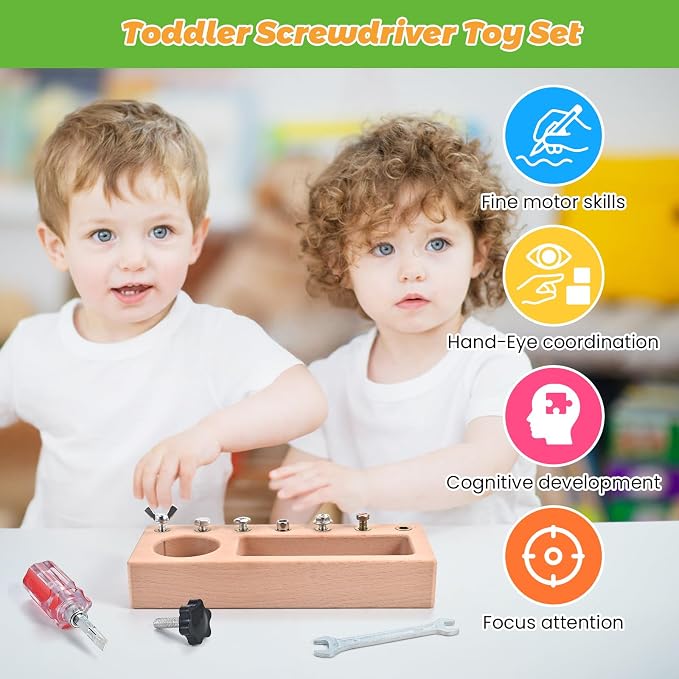Montessori Screwdriver Board Set, Montessori Toys for 3 4 5 Year Old, Wooden Screw Driver Activities Tools, Fine Motor Skills Preschool Learning Sensory Toy