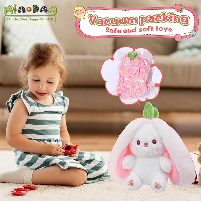 MIAODAM Bunny Stuffed Animal for Girls, Cute Strawberry Rabbit Bunny Plush | Reversible Rabbit Fruit Doll, Funny Bunny Toy Cuddle Plushies for Kids, Easter Bunny Gift/Christmas /Birthday (10inch）