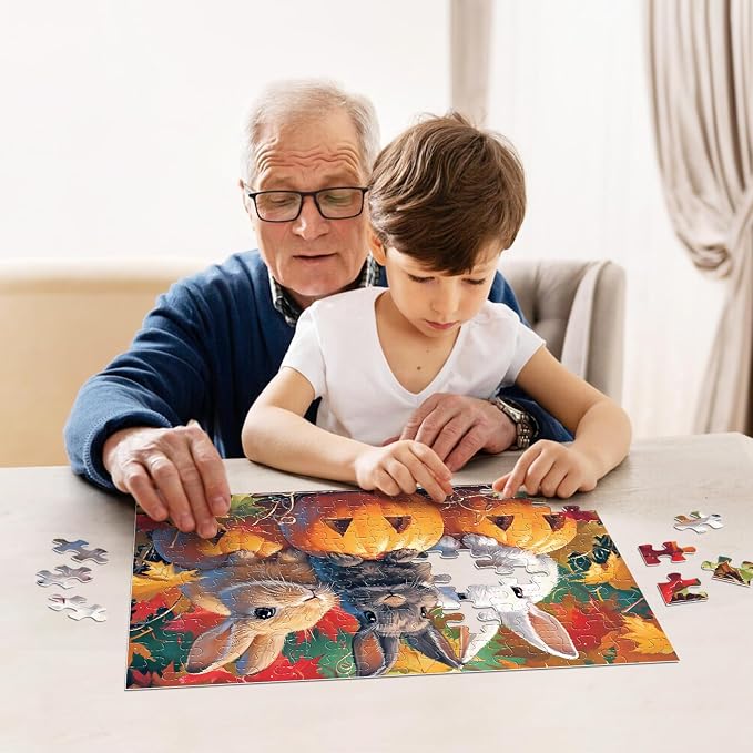 Jeacirio 4 Pack 100 Piece Puzzles for Kids Ages 4-6, 6-8, 8-10, Cute Animal Jigsaw Set with Rabbits, Kittens, Bears & Puppy Friends, Large Piece Gift Set with Posters and Storage Bags