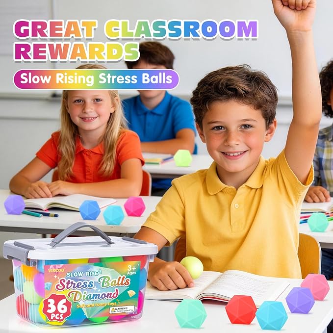 VISCOO 36 Pack Diamond Slow Rising Stress Balls, Stress Cube, Cube Squishy | Squishy Fidget Toys for Anxiety Relief, Dough Squeeze Toys for Classroom Prize, Party Favors for Kids Adults