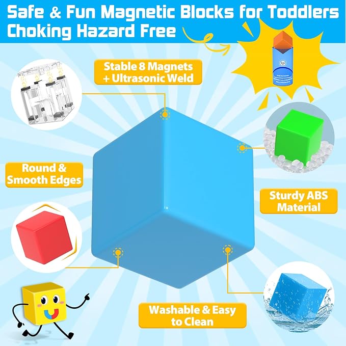 48PCS Large Magnetic Blocks, Magnet Building Cubes for Toddler 3+ Boy Girls | Sensory Montessori Toys, Preschool Educational Magnet Cubes, Outdoor Kids Toys, Magnet Toys for Kids Age 3 4 5 6 Year Old
