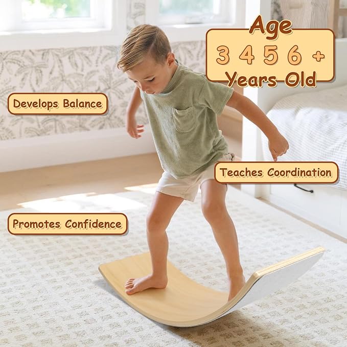 Gentle Monster Wobble Balance Board, Wooden Montessori Toy Rocker Board Natural Wood Kids Toddler Open Ended Learning Toy Yoga Curvy Board for Adult Office Classroom Christmas Gifts