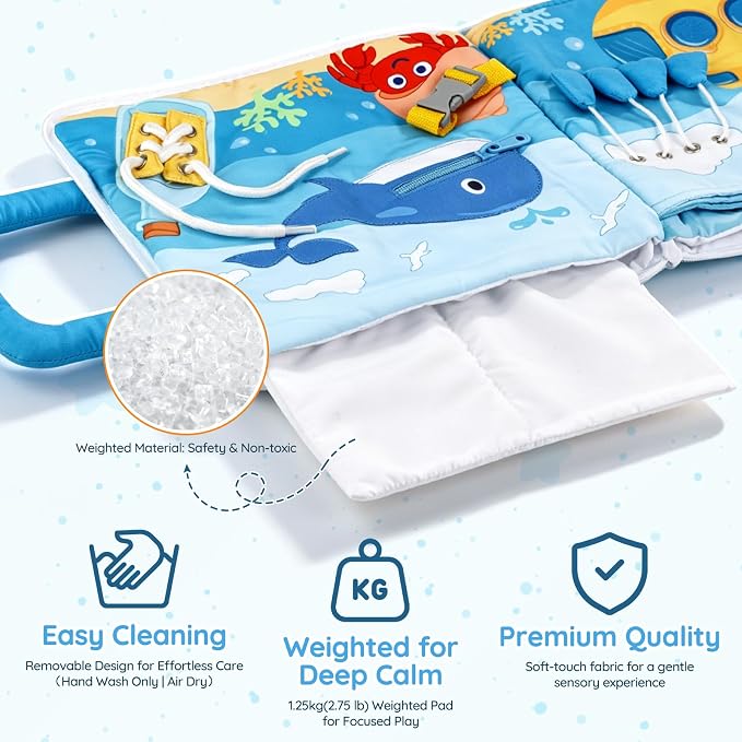 Weighted Calming Book for Kids, Sensory Toys for Calm Down, Stress, Anxiety | 6-in-1 Quiet Book for Sensory Needs, Removable & Washable Sensory Lap Pad, Calm Down Corner Supplies for Autism, ADHD & SPD