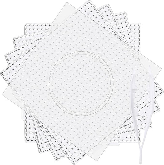 4pcs 5mm Large Square Fuse Beads Pegboards, Plastic Bead Boards | Clear Plastic Boards, Ironing Paper and Tweezers Included, Fits 5mm Fuse Beads, Kids DIY Craft Activity
